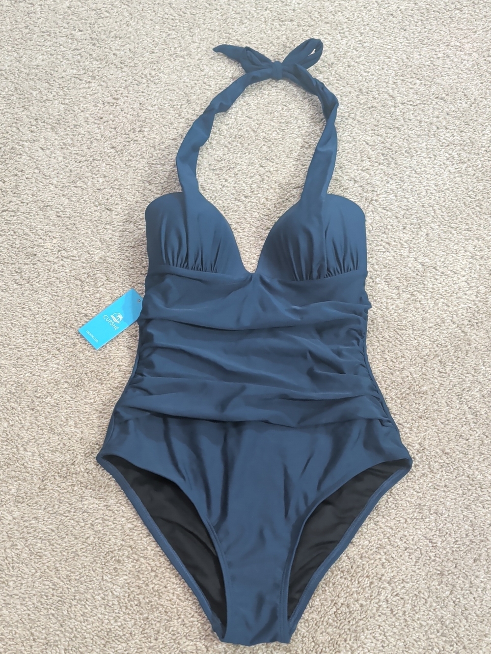Cupshe Navy Halter Ruched One-Piece Swimsuit